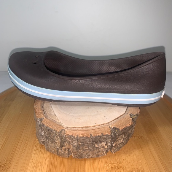 Crocs Crocband Ballet Flats Girls Size J2 Brown Light Blue White - Picture 2 of 7